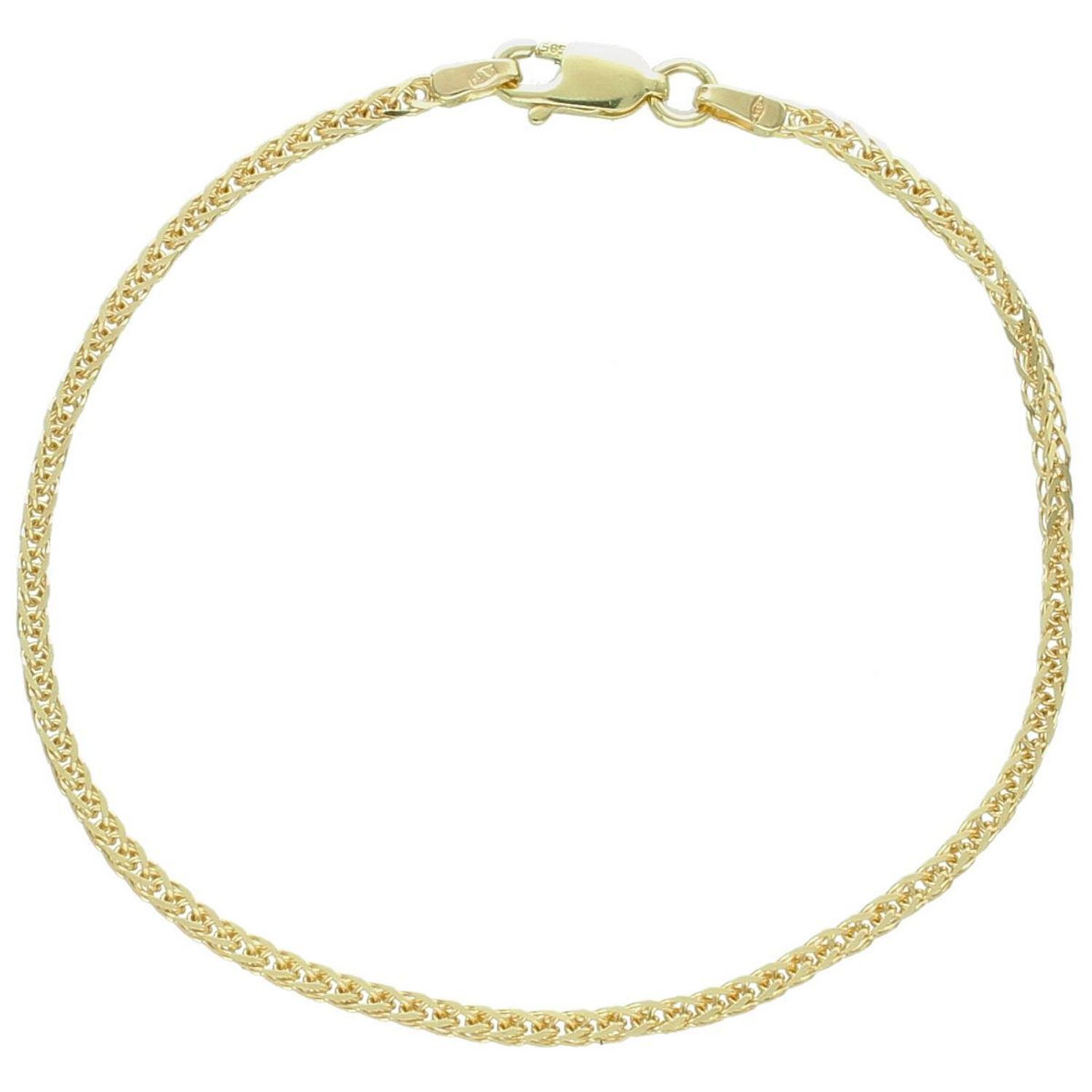 Elegancka złota bransoletka damska próby 585 w splocie lisi ogon, 2 mm. Waga 2,42 g, zapięcie na karabińczyk. Idealna do codziennych i eleganckich stylizacji.1.jpg